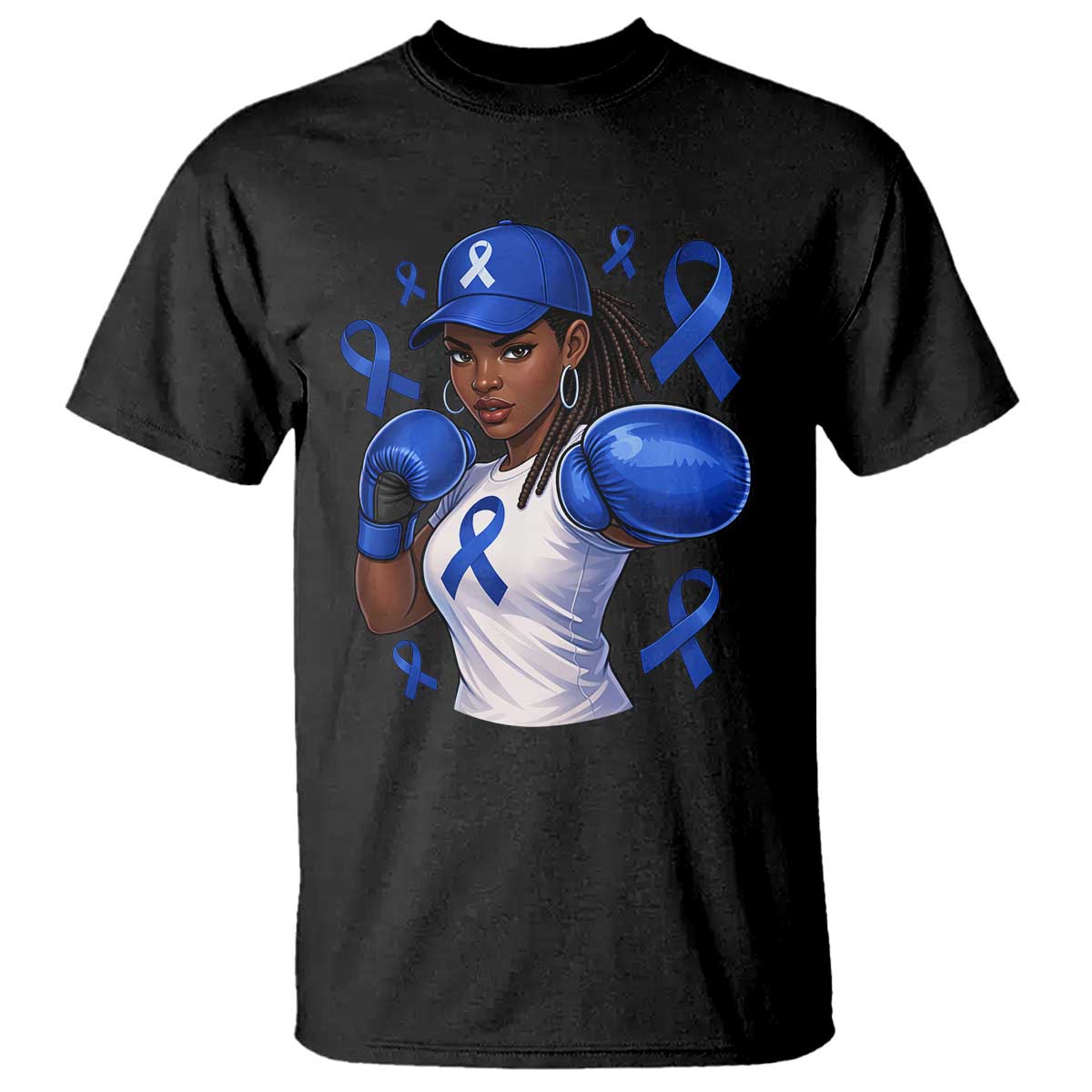 Black Women Fight Colon Cancer Blue Ribbon T Shirt African American Girls