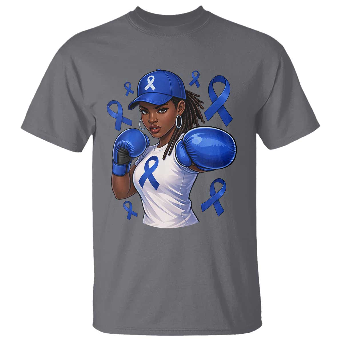Black Women Fight Colon Cancer Blue Ribbon T Shirt African American Girls