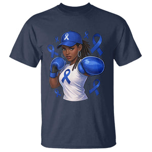 Black Women Fight Colon Cancer Blue Ribbon T Shirt African American Girls