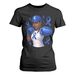 Black Women Fight Colon Cancer Blue Ribbon T Shirt For Women African American Girls