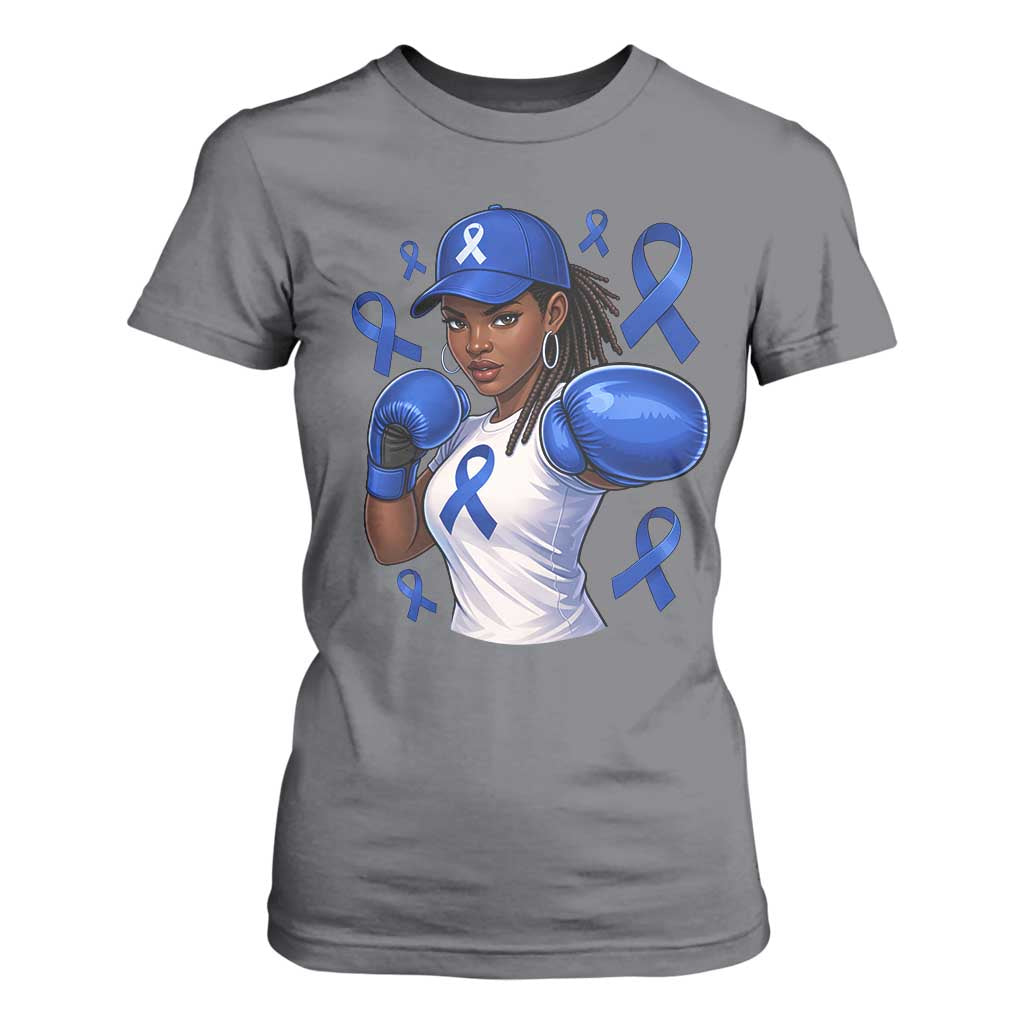 Black Women Fight Colon Cancer Blue Ribbon T Shirt For Women African American Girls