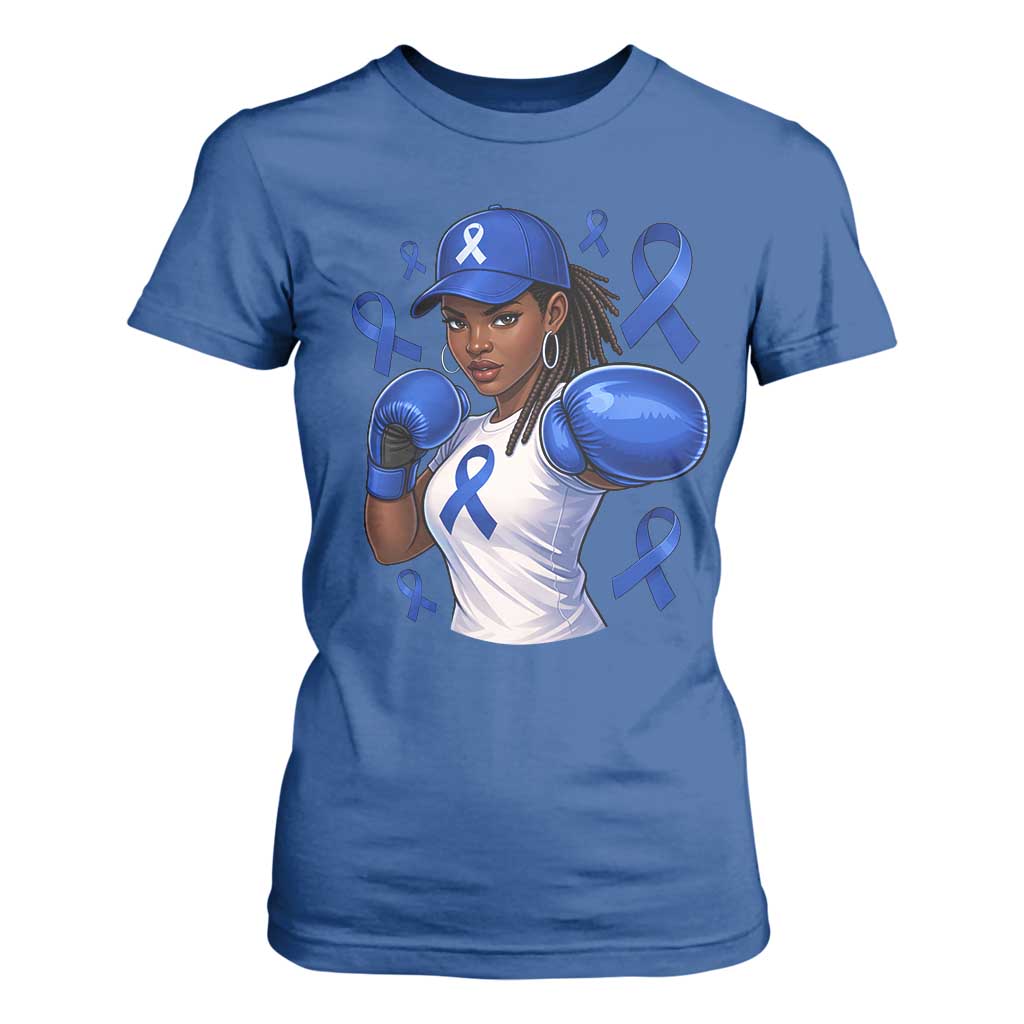 Black Women Fight Colon Cancer Blue Ribbon T Shirt For Women African American Girls