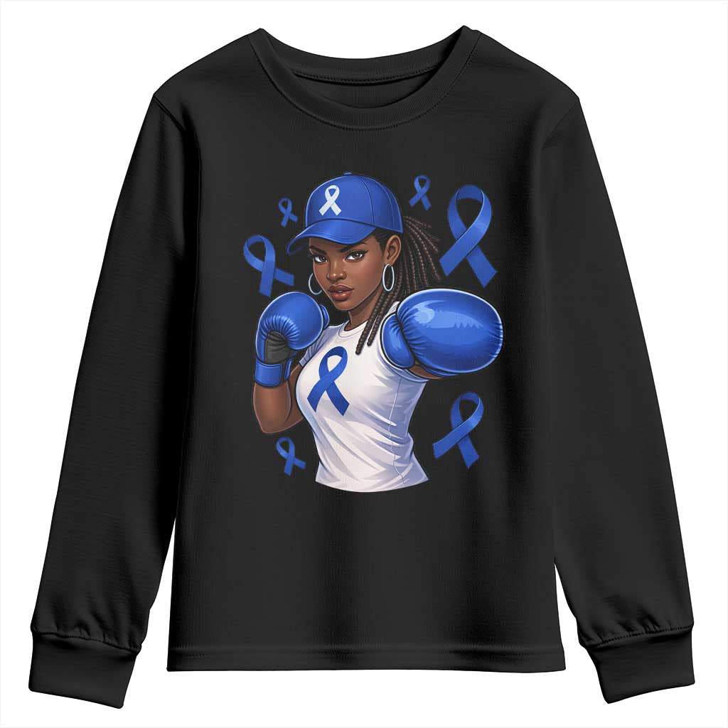 Black Women Fight Colon Cancer Blue Ribbon Youth Sweatshirt African American Girls