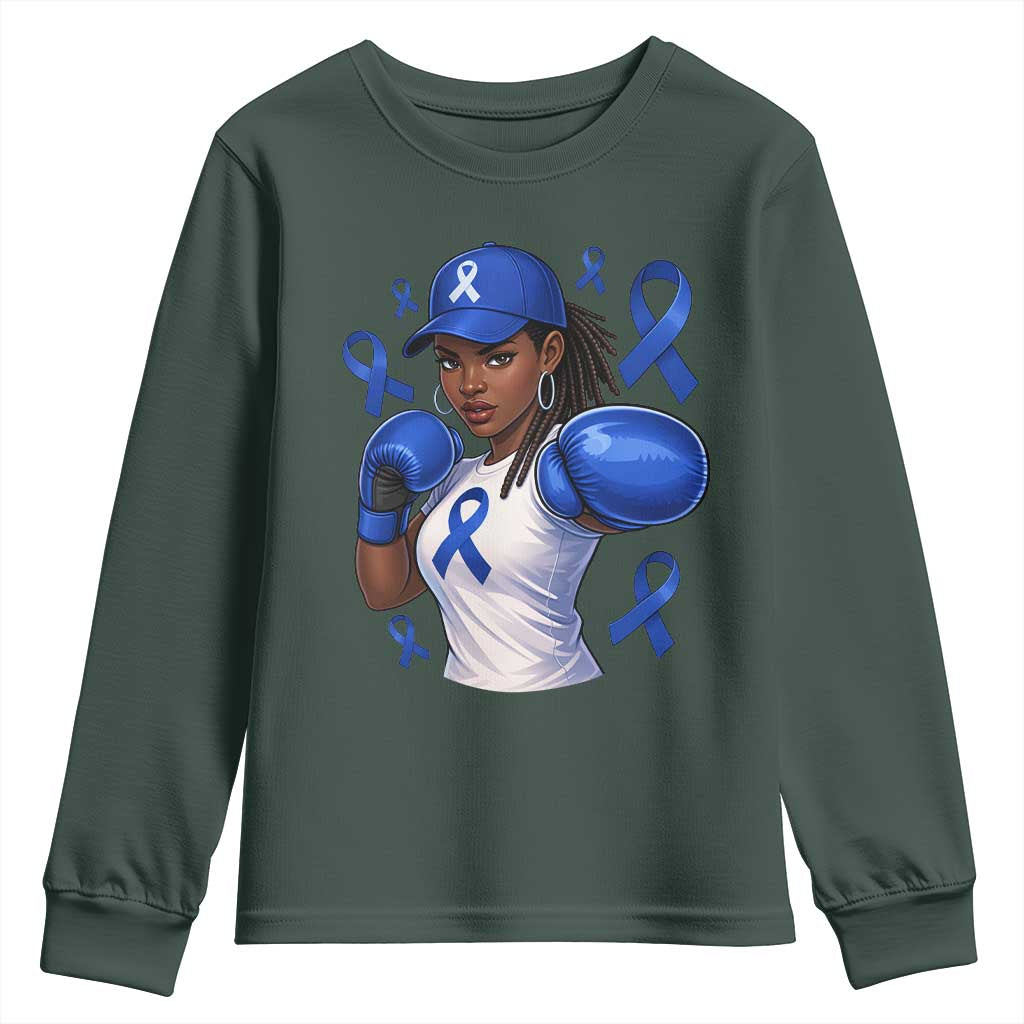 Black Women Fight Colon Cancer Blue Ribbon Youth Sweatshirt African American Girls