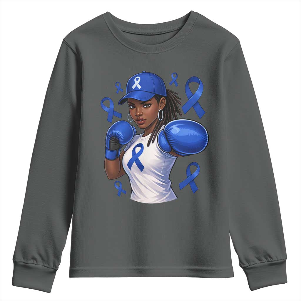 Black Women Fight Colon Cancer Blue Ribbon Youth Sweatshirt African American Girls