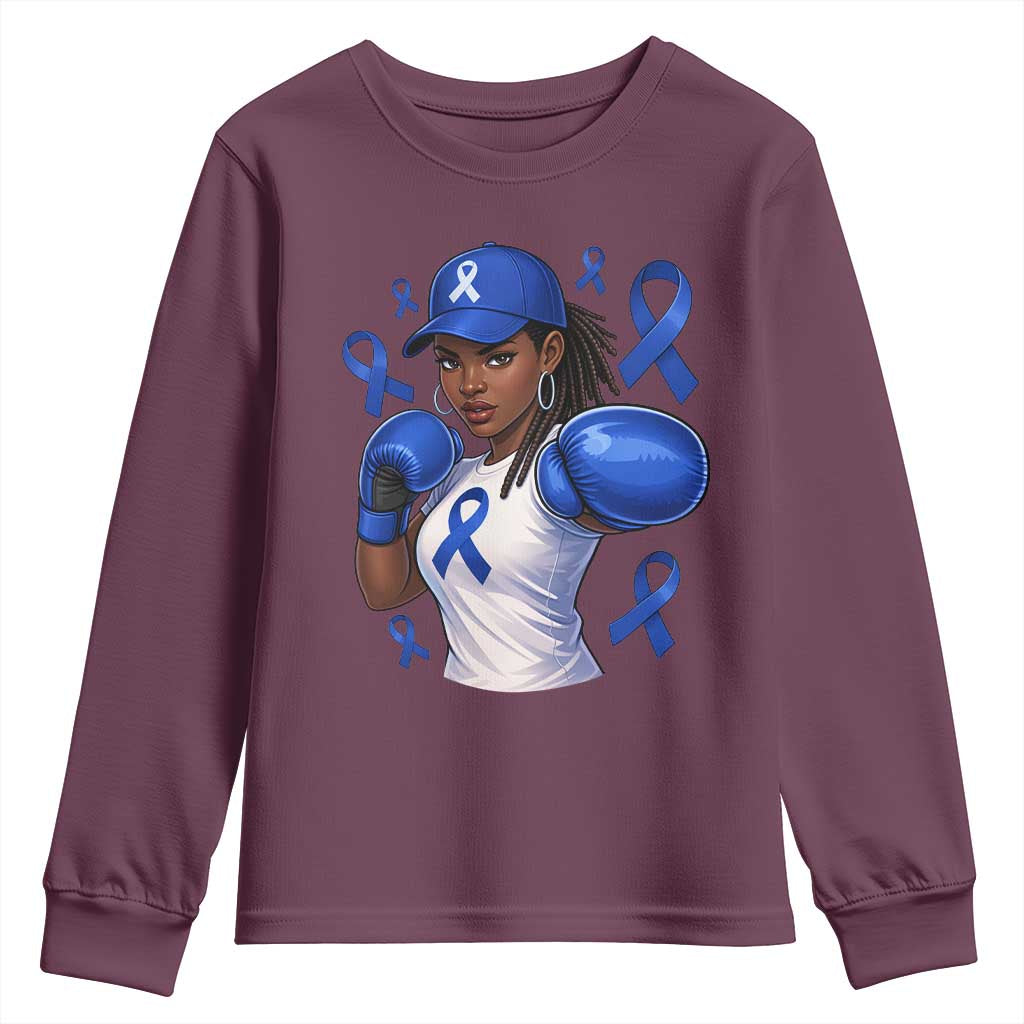 Black Women Fight Colon Cancer Blue Ribbon Youth Sweatshirt African American Girls