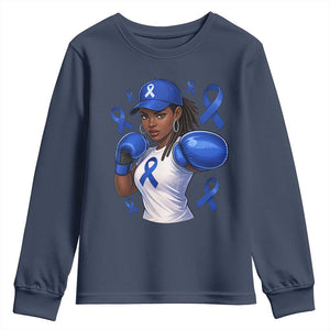 Black Women Fight Colon Cancer Blue Ribbon Youth Sweatshirt African American Girls