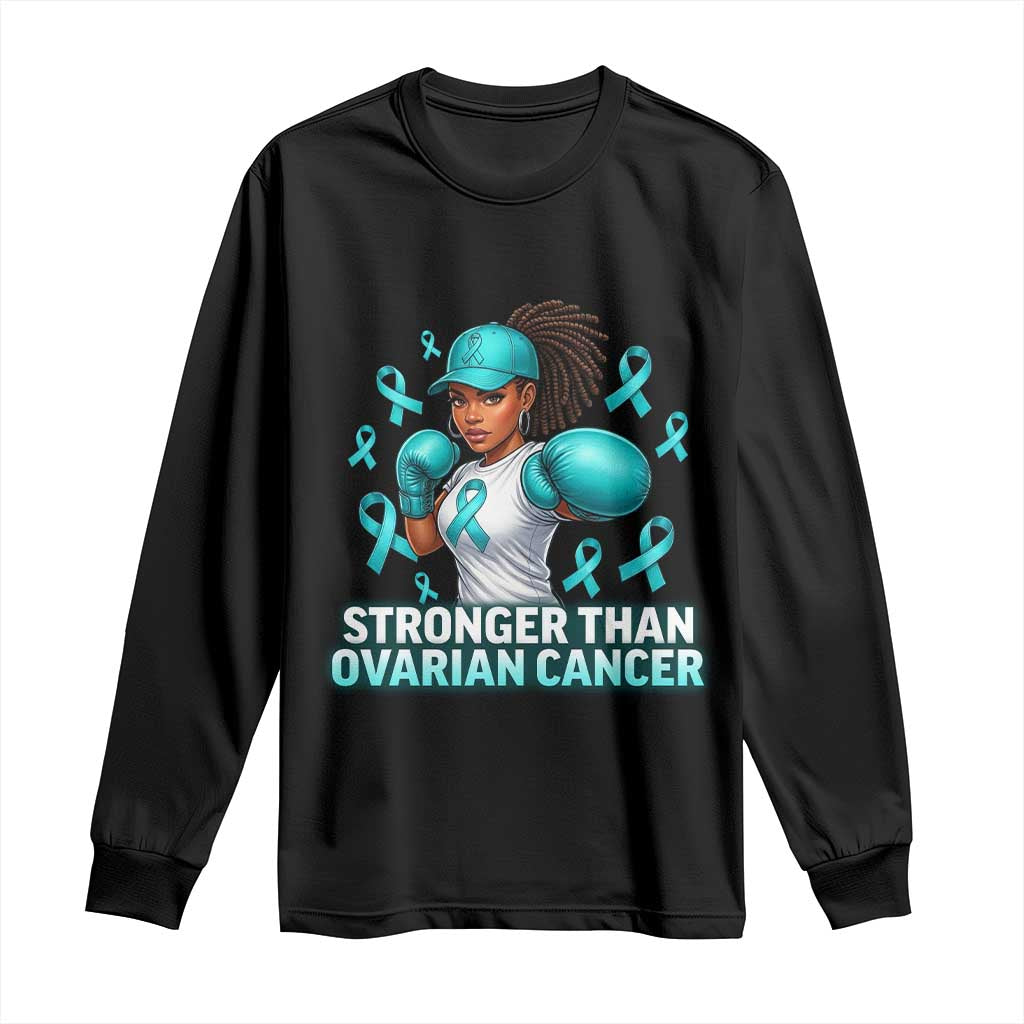 Black Women Fight Ovarian Cancer Awareness Long Sleeve Shirt African American Teal Ribbon Support