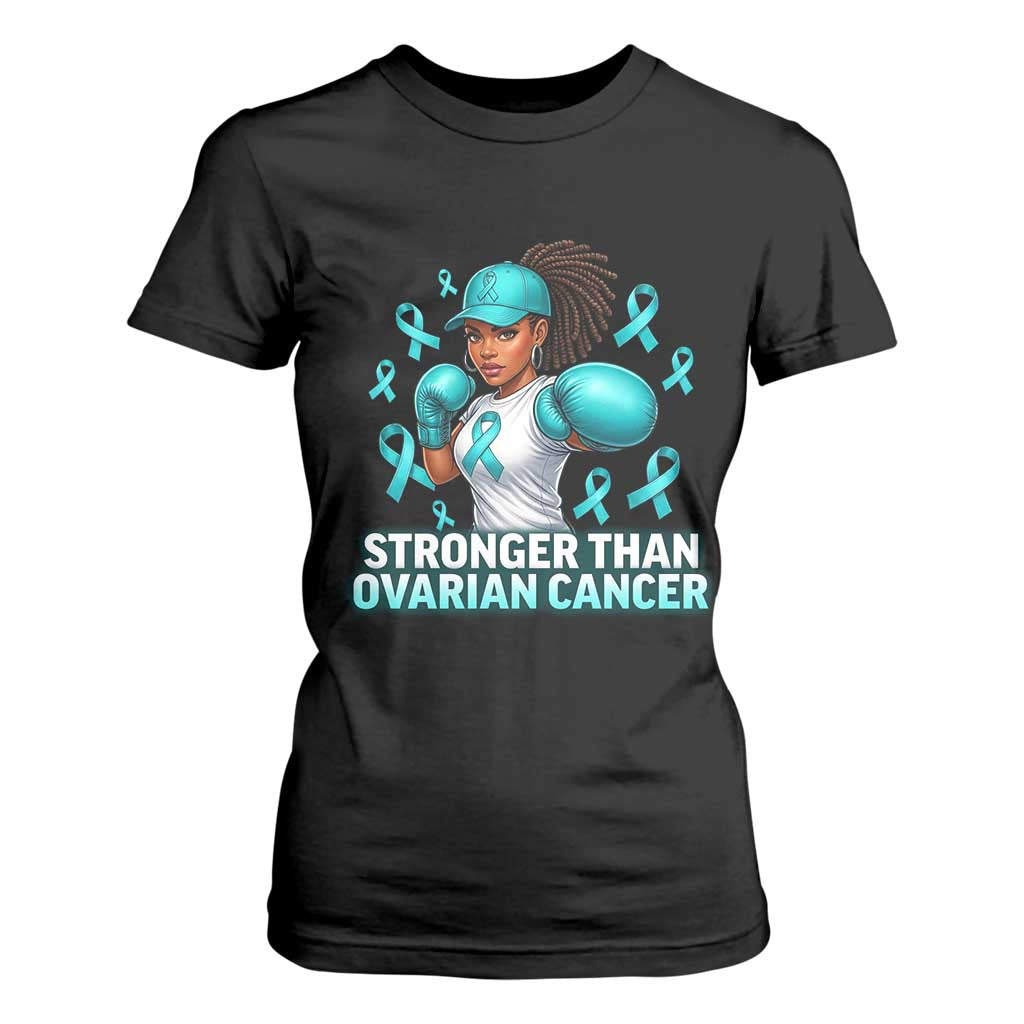 Black Women Fight Ovarian Cancer Awareness T Shirt For Women African American Teal Ribbon Support