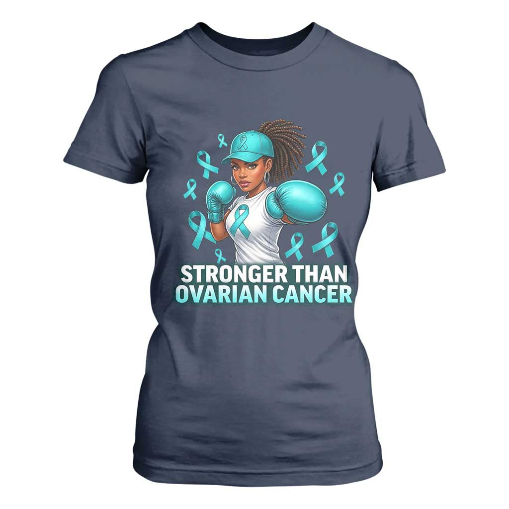 Black Women Fight Ovarian Cancer Awareness T Shirt For Women African American Teal Ribbon Support