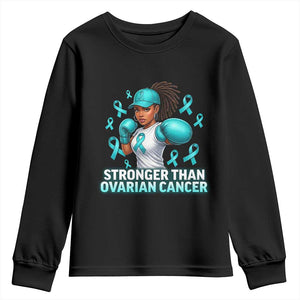 Black Women Fight Ovarian Cancer Awareness Youth Sweatshirt African American Teal Ribbon Support