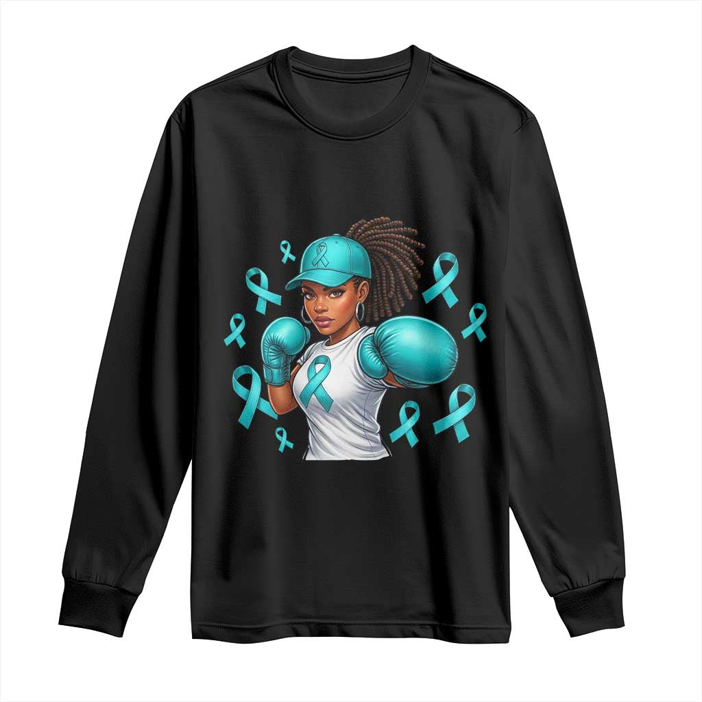 Black Women Fight Sexual Assault Awareness Long Sleeve Shirt African American Teal Ribbon Support