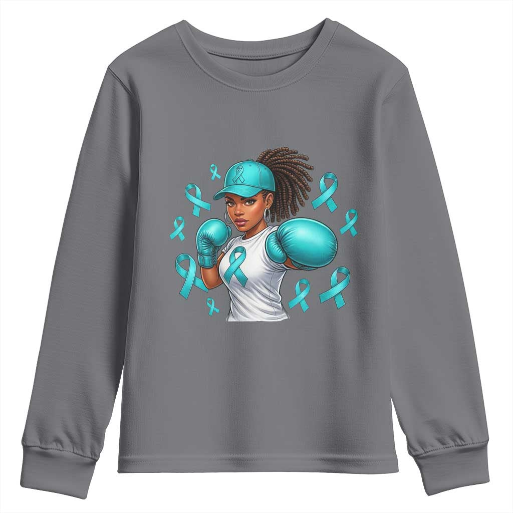 Black Women Fight Sexual Assault Awareness Youth Sweatshirt African American Teal Ribbon Support