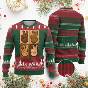 Peace Sign Equality for All Knit Sweatshirt Peace Out V Fingers Hand Equal Rights - African Pride