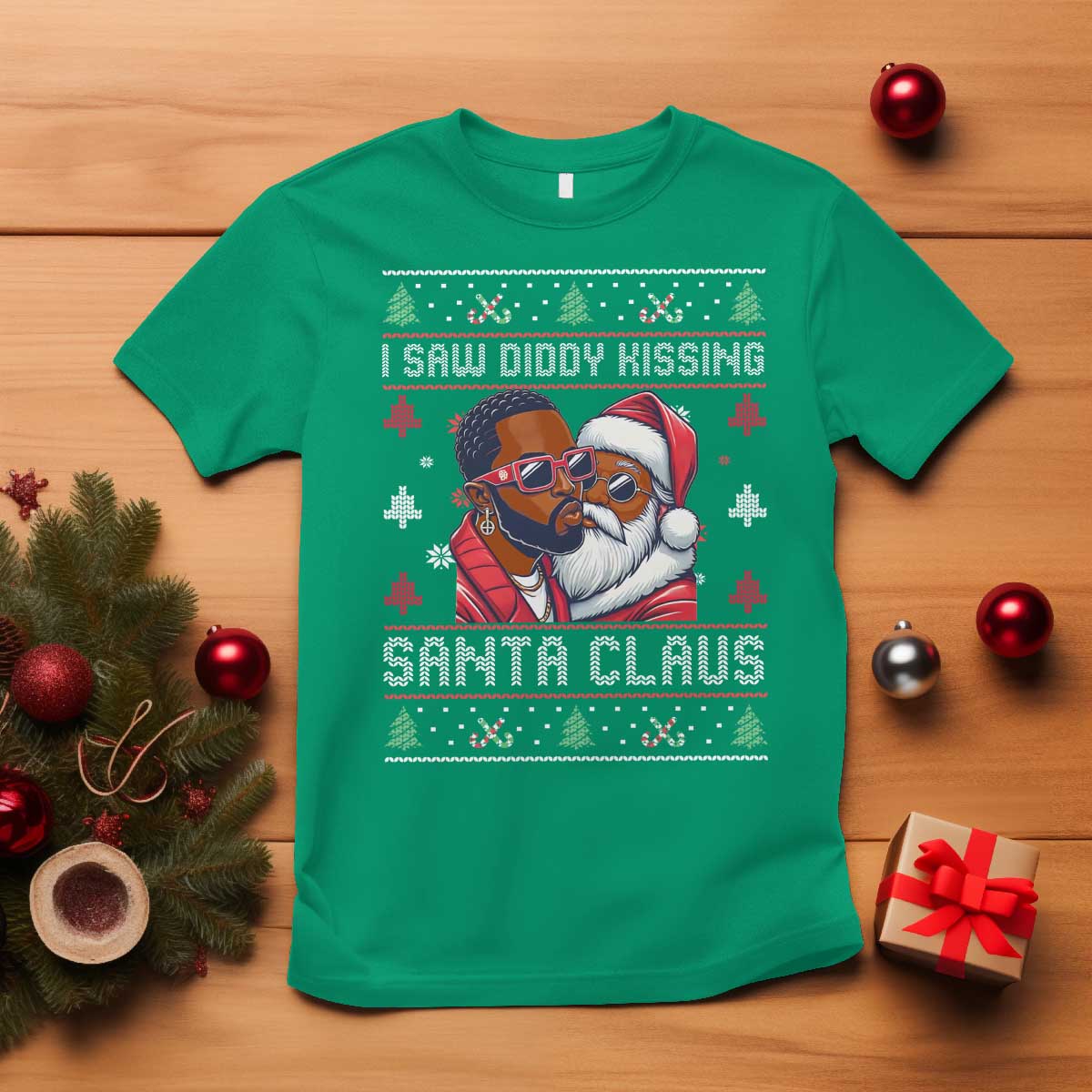 Funny Christmas T Shirt Funy Dirty I Saw Diddy Kissing Santa Claus Ugly Xmas Sweater - African Pride