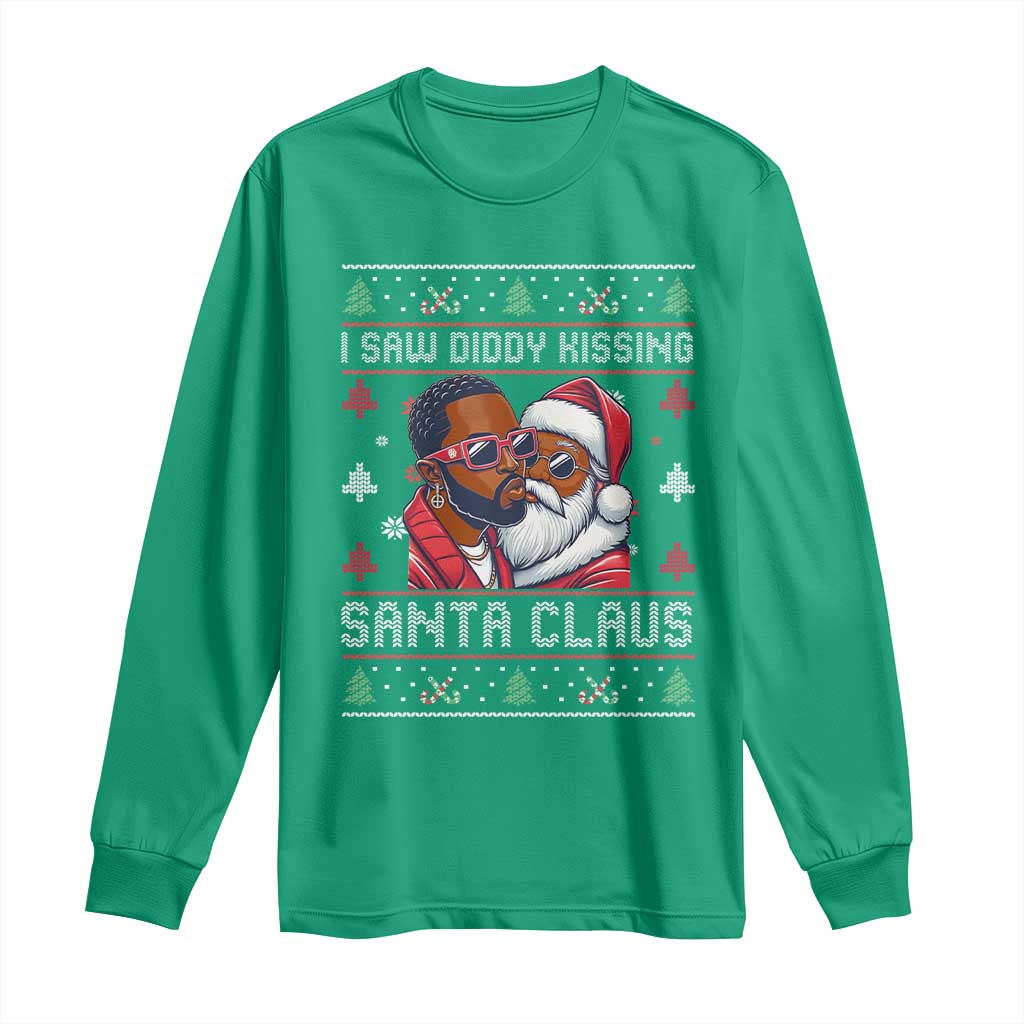 Funny Christmas Long Sleeve Shirt Funy Dirty I Saw Diddy Kissing Santa Claus Ugly Xmas Sweater - African Pride