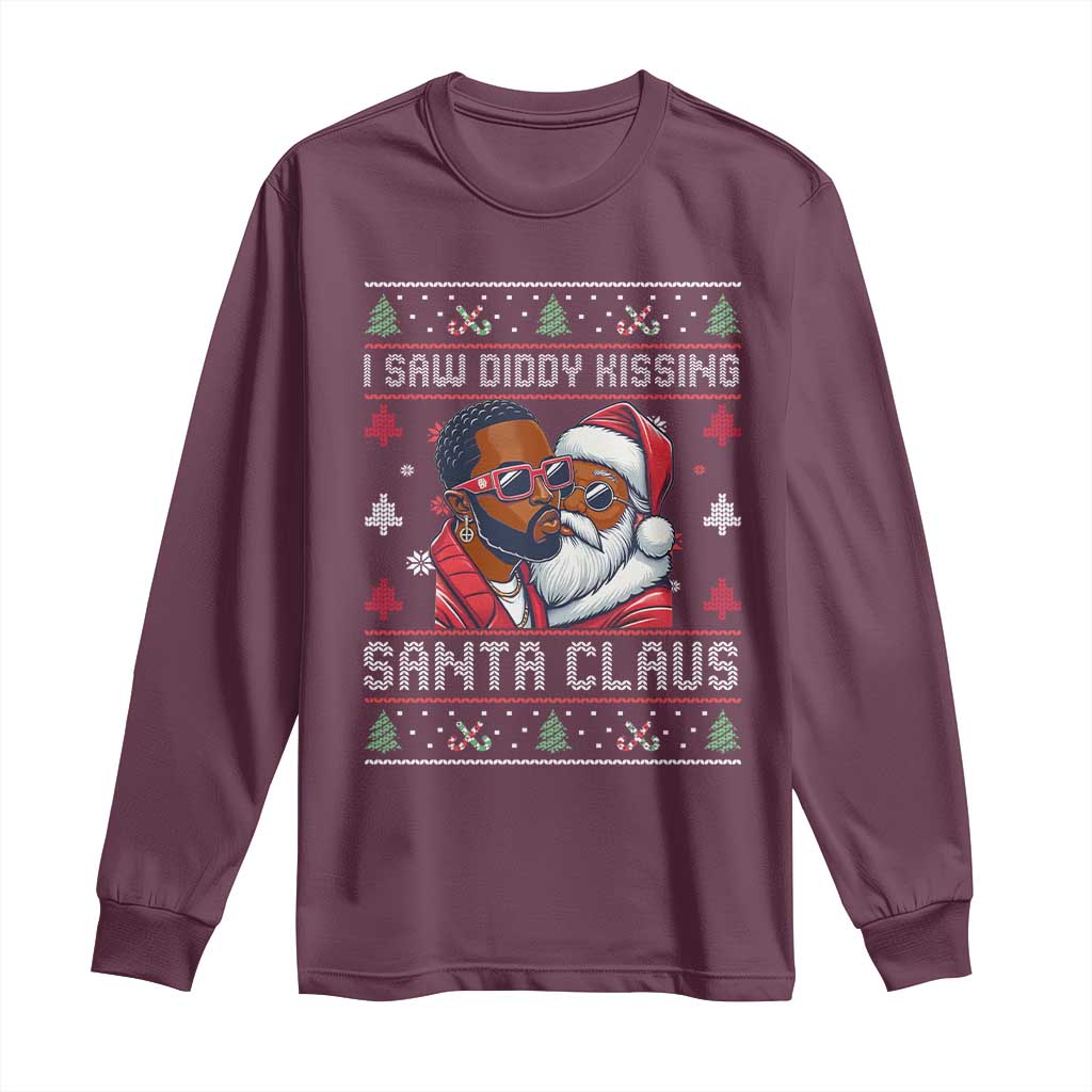 Funny Christmas Long Sleeve Shirt Funy Dirty I Saw Diddy Kissing Santa Claus Ugly Xmas Sweater - African Pride