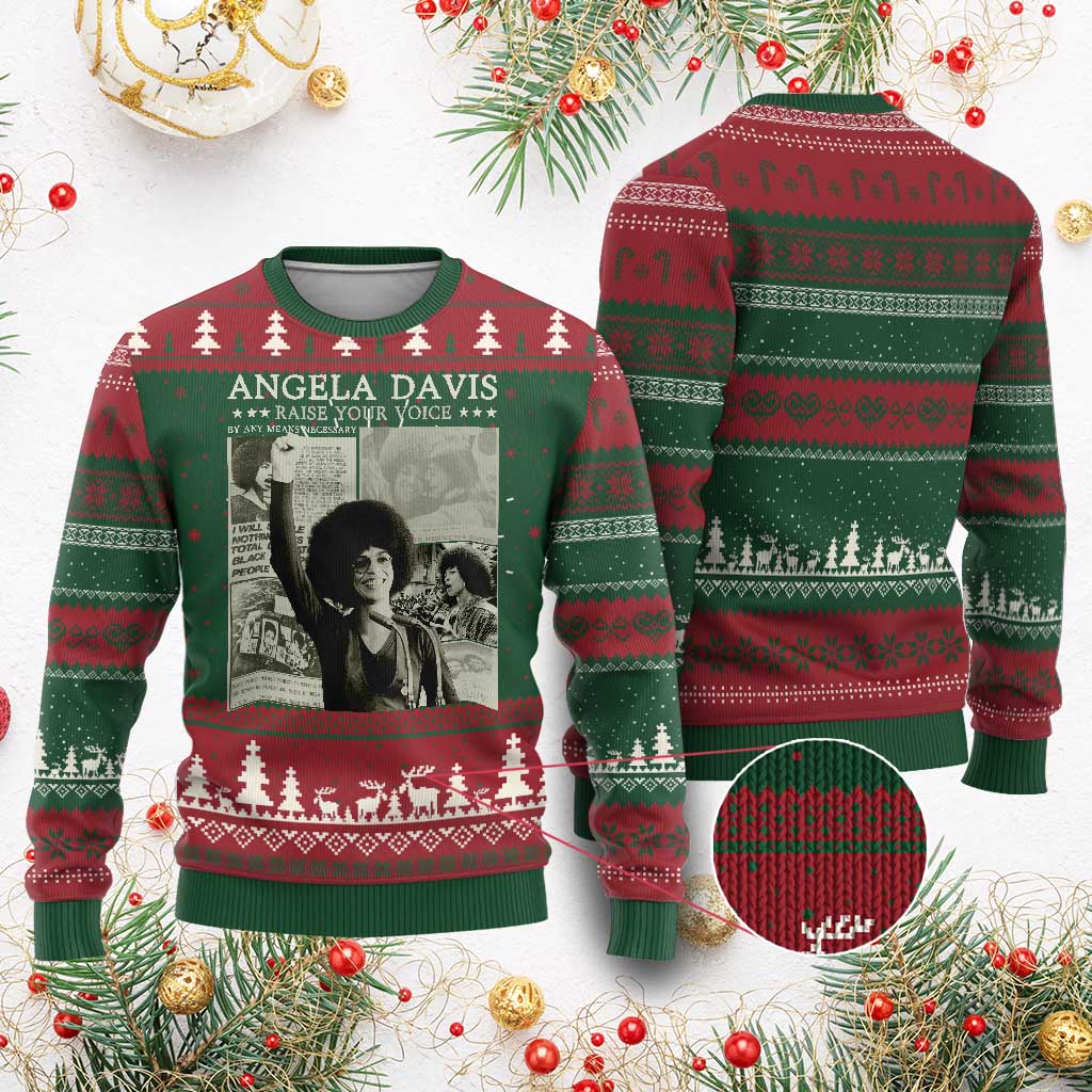Black History Month Angela Davis Knit Sweatshirt Raise Your Voice Feminist Human Rights - African Pride