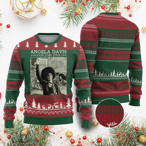 Black History Month Angela Davis Knit Sweatshirt Raise Your Voice Feminist Human Rights - African Pride
