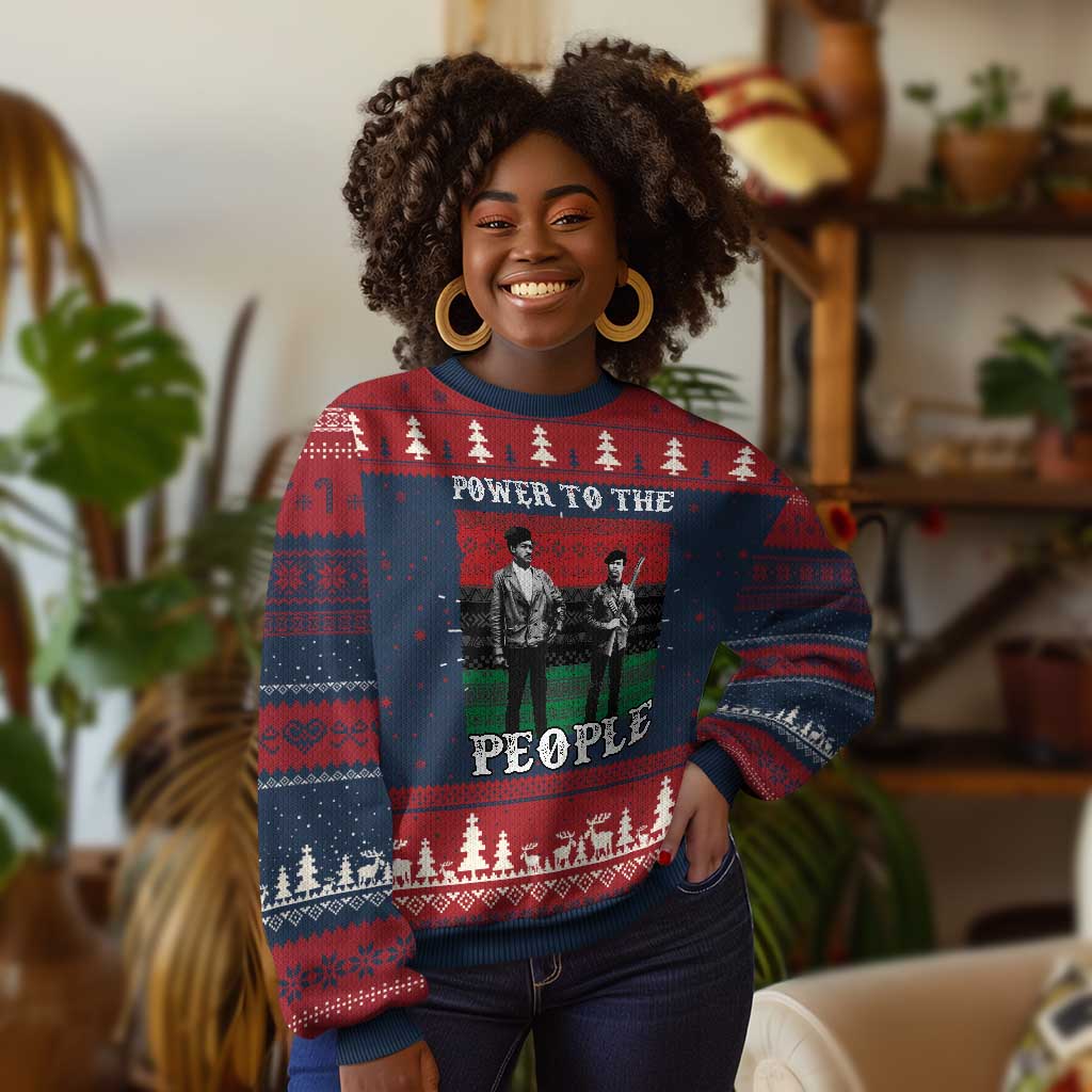 Vintage Black Panthers Party Knit Sweatshirt Power To The People Self Defense Black History - African Pride