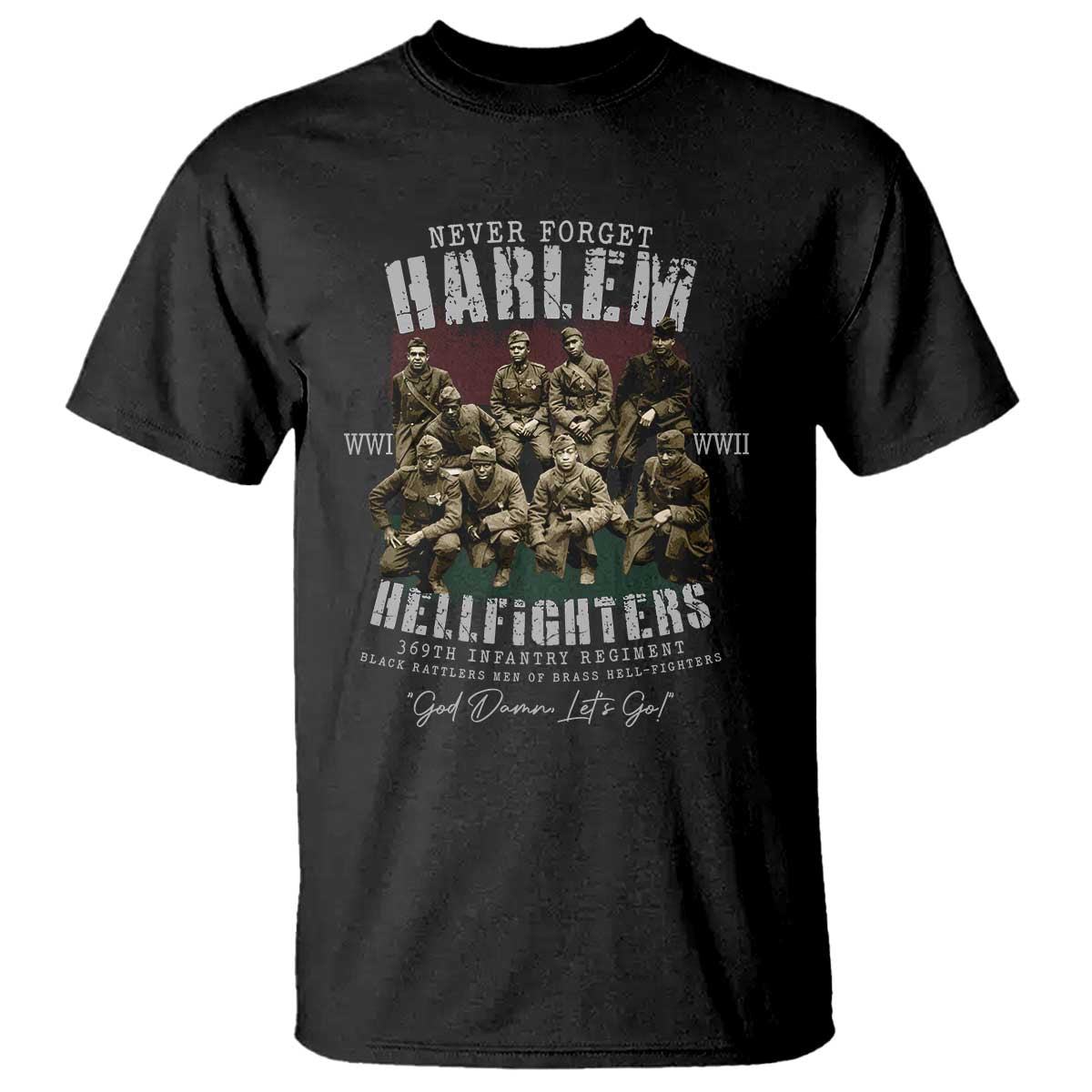 Halem Hellfighters T Shirt African American Black Military History Soldiers WWI WWII - African Pride