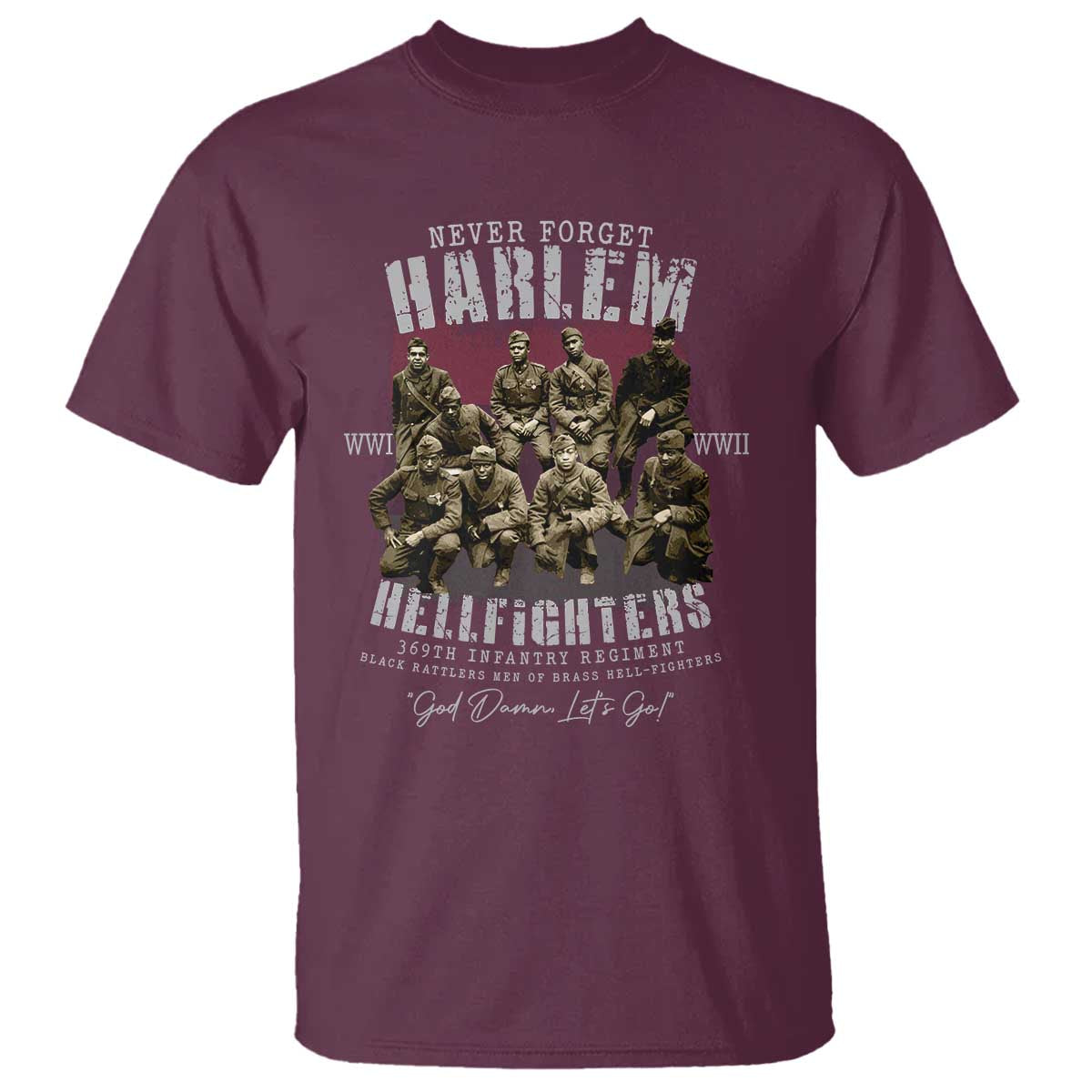 Halem Hellfighters T Shirt African American Black Military History Soldiers WWI WWII - African Pride