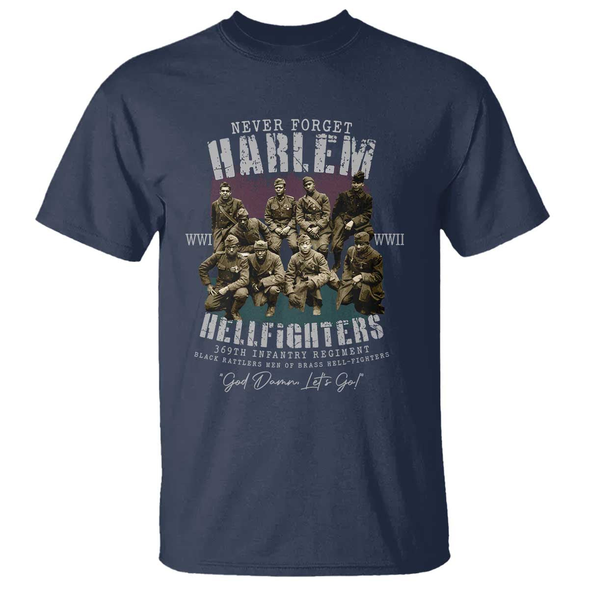 Halem Hellfighters T Shirt African American Black Military History Soldiers WWI WWII - African Pride