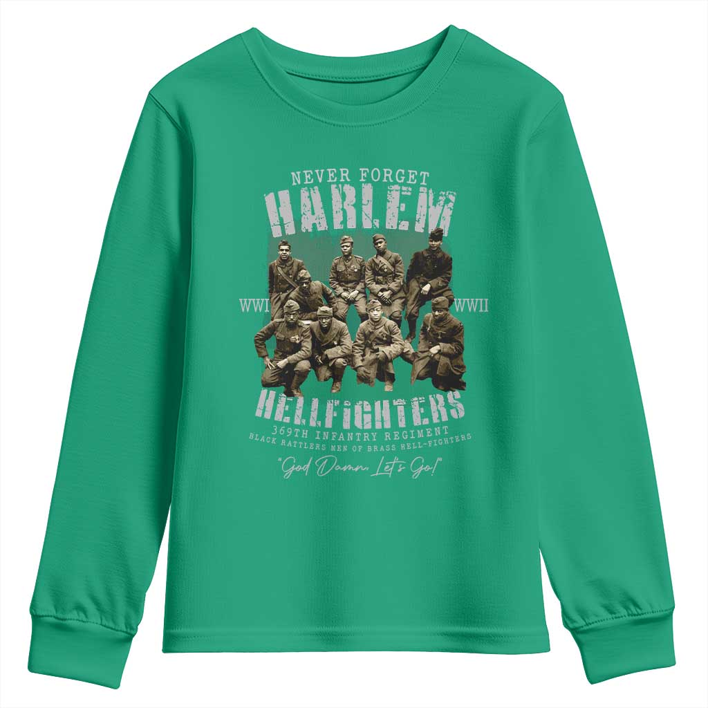 Halem Hellfighters Youth Sweatshirt African American Black Military History Soldiers WWI WWII - African Pride