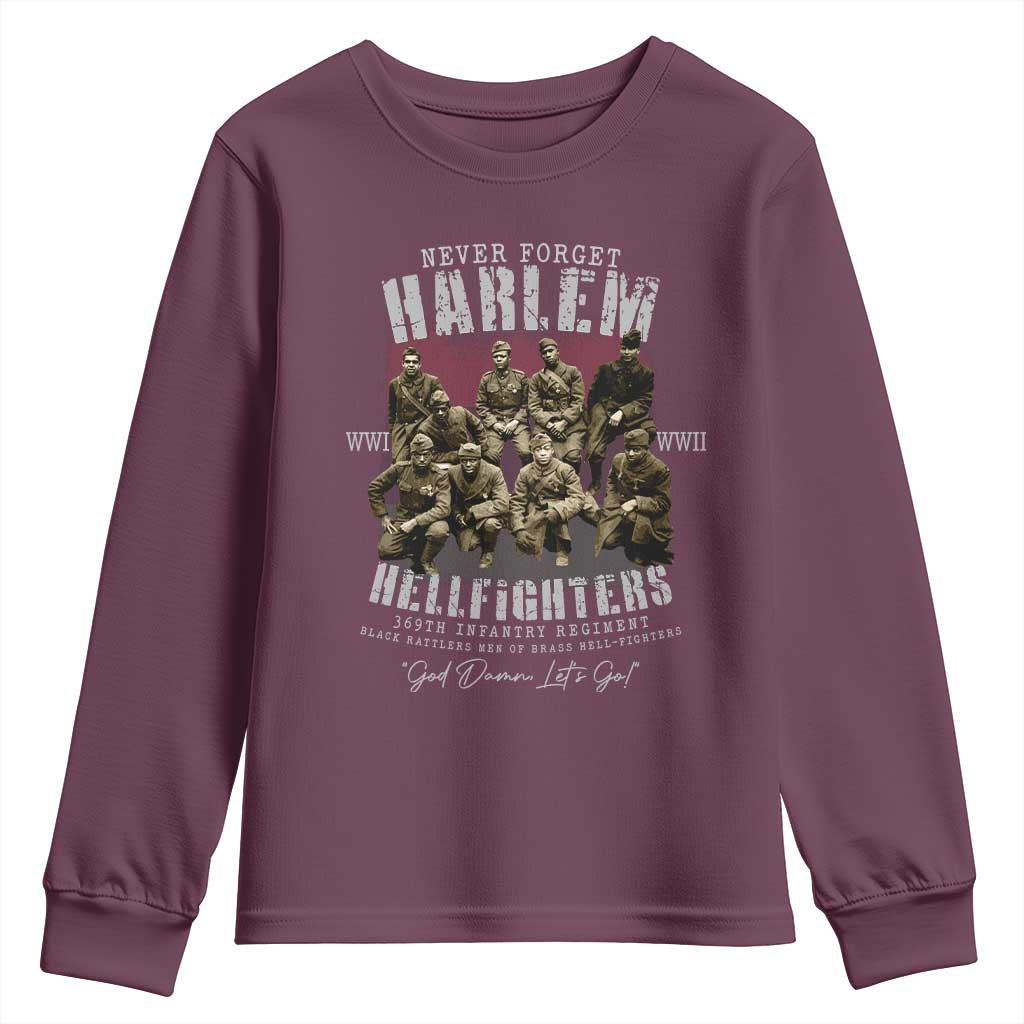 Halem Hellfighters Youth Sweatshirt African American Black Military History Soldiers WWI WWII - African Pride