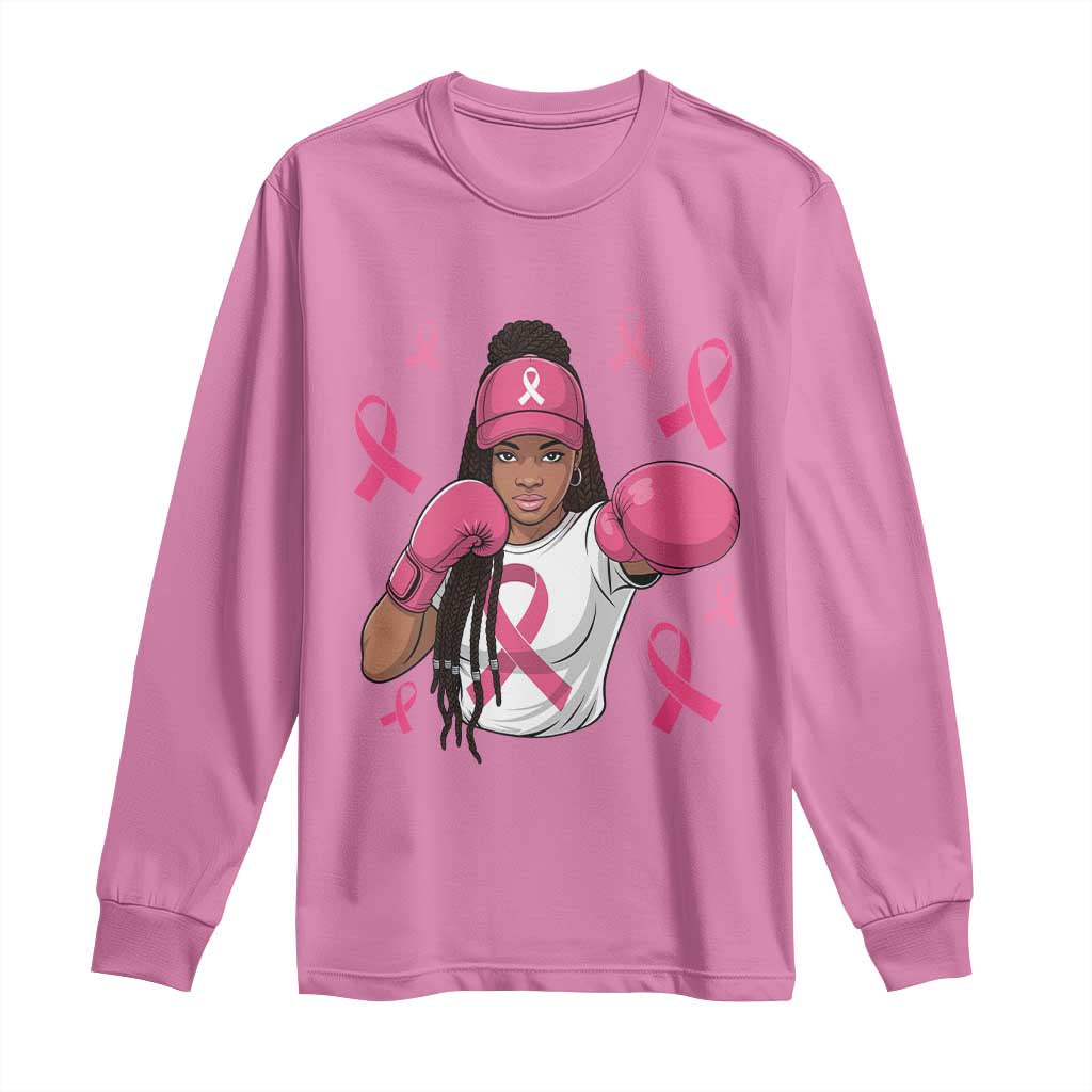 Black Women Fight Breast Cancer Awareness Long Sleeve Shirt Pink Ribbon African American