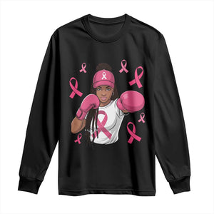 Black Women Fight Breast Cancer Awareness Long Sleeve Shirt Pink Ribbon African American