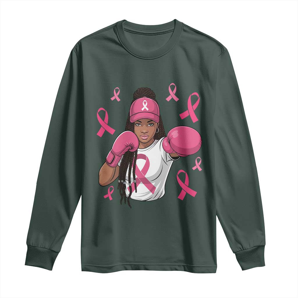 Black Women Fight Breast Cancer Awareness Long Sleeve Shirt Pink Ribbon African American