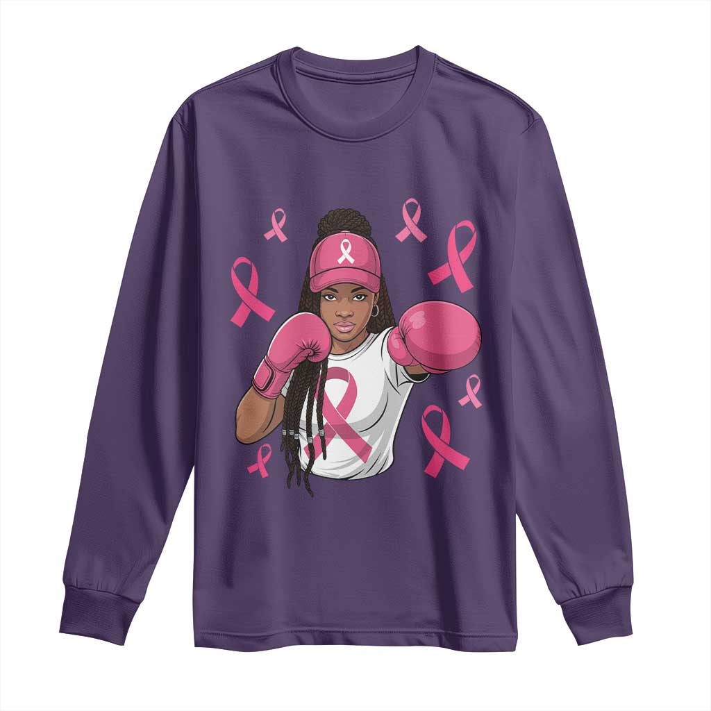 Black Women Fight Breast Cancer Awareness Long Sleeve Shirt Pink Ribbon African American