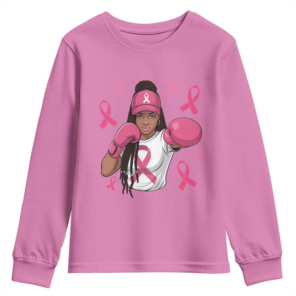 Black Women Fight Breast Cancer Awareness Youth Sweatshirt Pink Ribbon African American