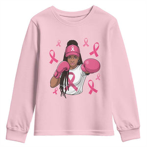 Black Women Fight Breast Cancer Awareness Youth Sweatshirt Pink Ribbon African American