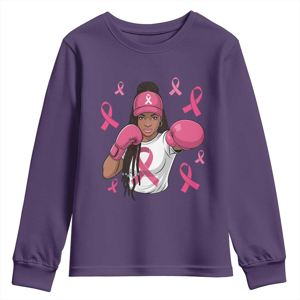 Black Women Fight Breast Cancer Awareness Youth Sweatshirt Pink Ribbon African American