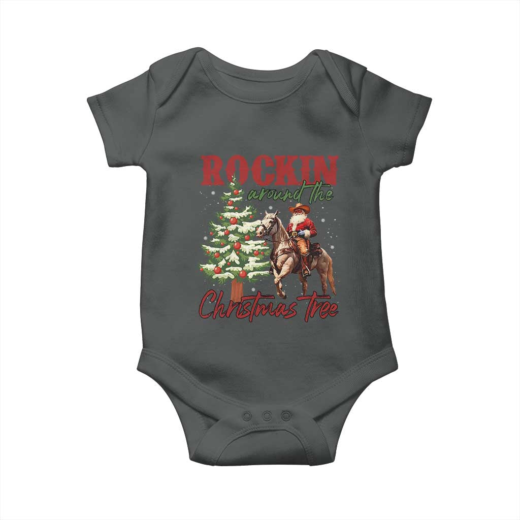 Western Christmas Baby Onesie Vintage 90s Cowboy Santa Claus Xmas Tree - African Pride