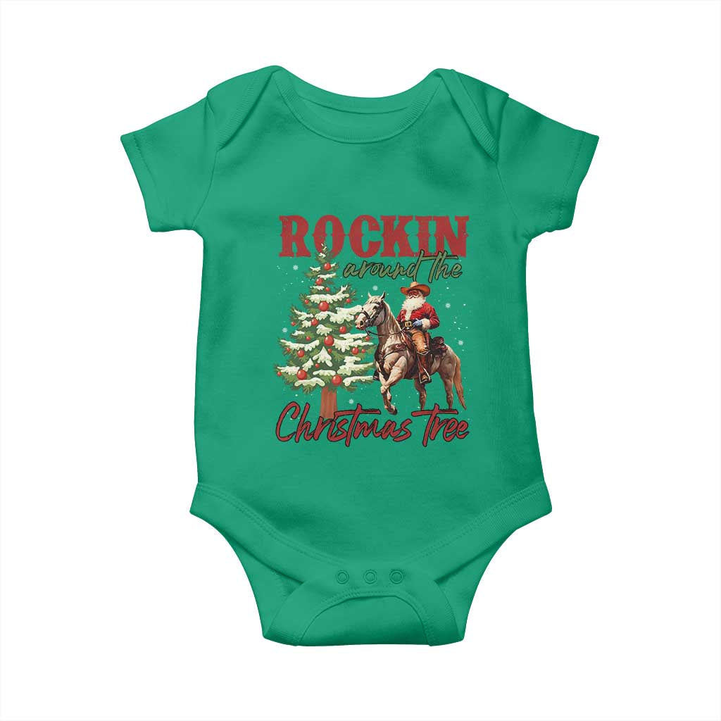 Western Christmas Baby Onesie Vintage 90s Cowboy Santa Claus Xmas Tree - African Pride