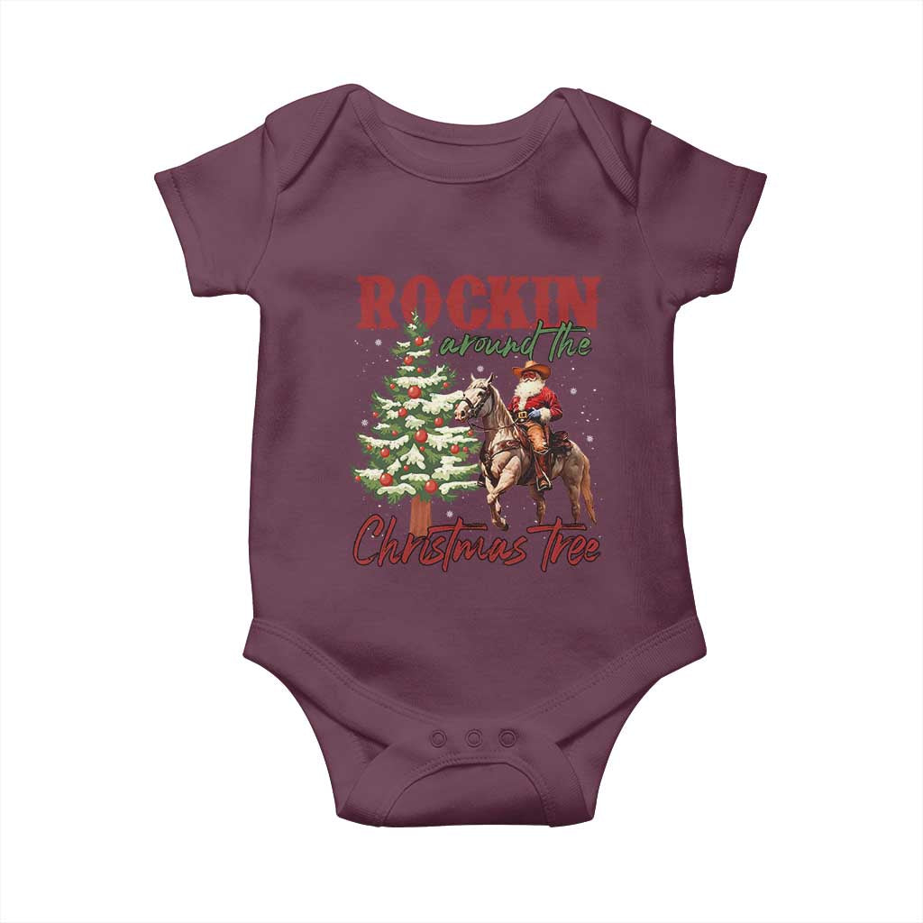 Western Christmas Baby Onesie Vintage 90s Cowboy Santa Claus Xmas Tree - African Pride