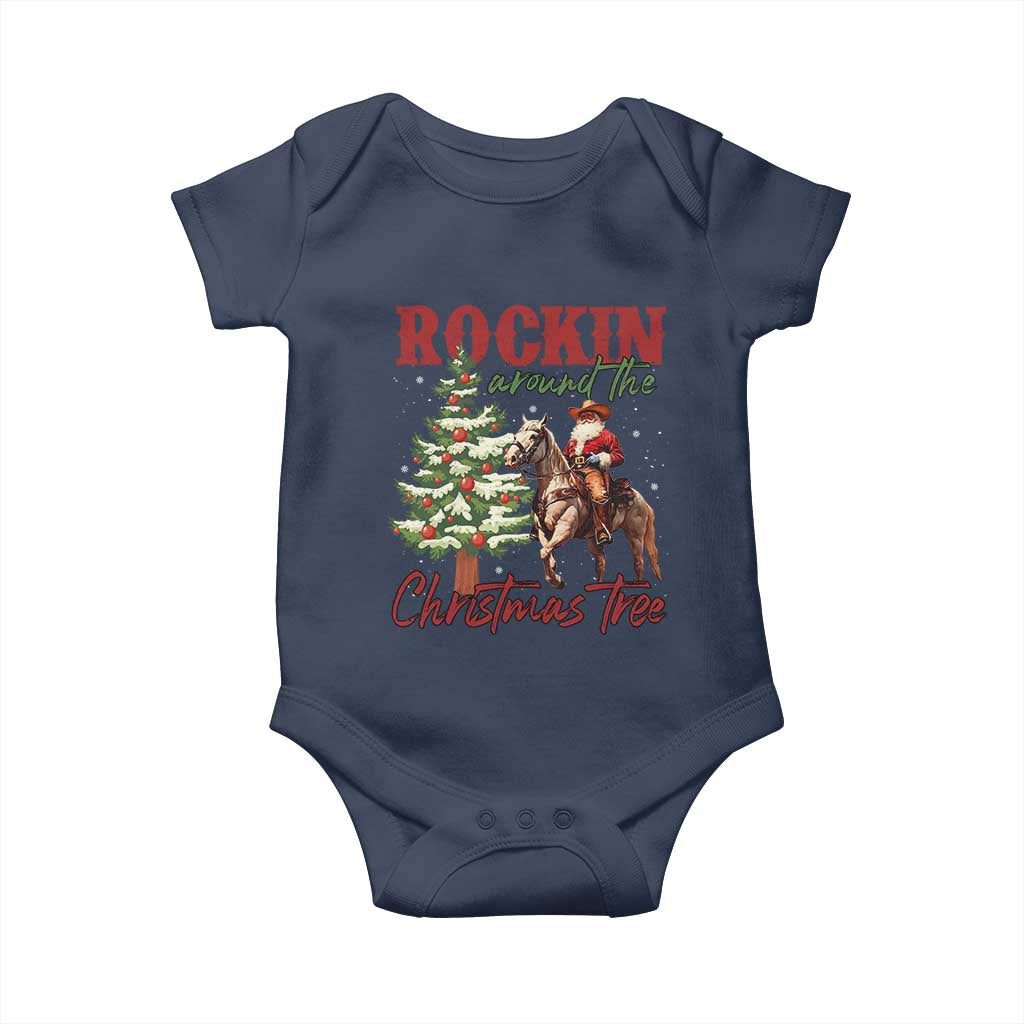 Western Christmas Baby Onesie Vintage 90s Cowboy Santa Claus Xmas Tree - African Pride
