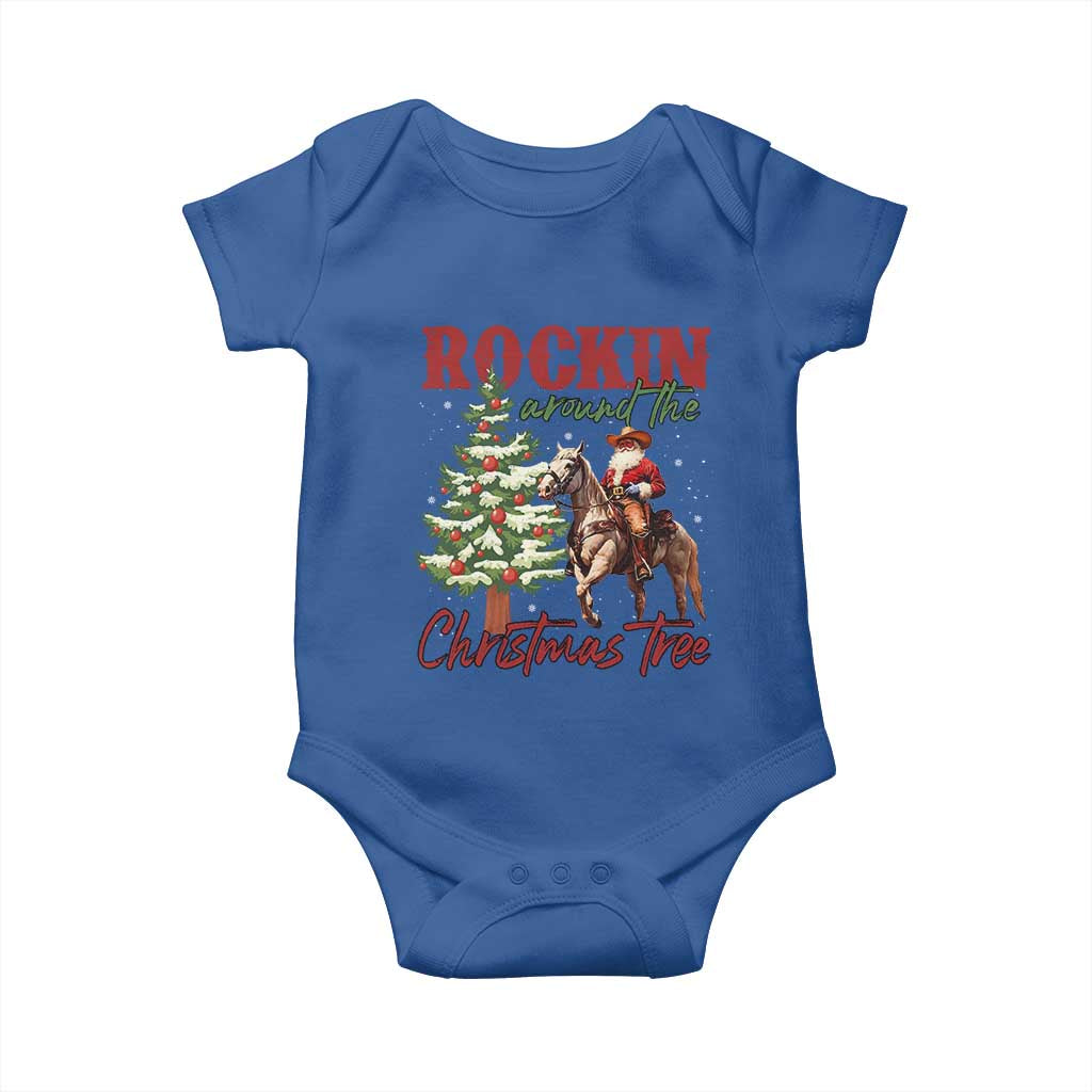 Western Christmas Baby Onesie Vintage 90s Cowboy Santa Claus Xmas Tree - African Pride
