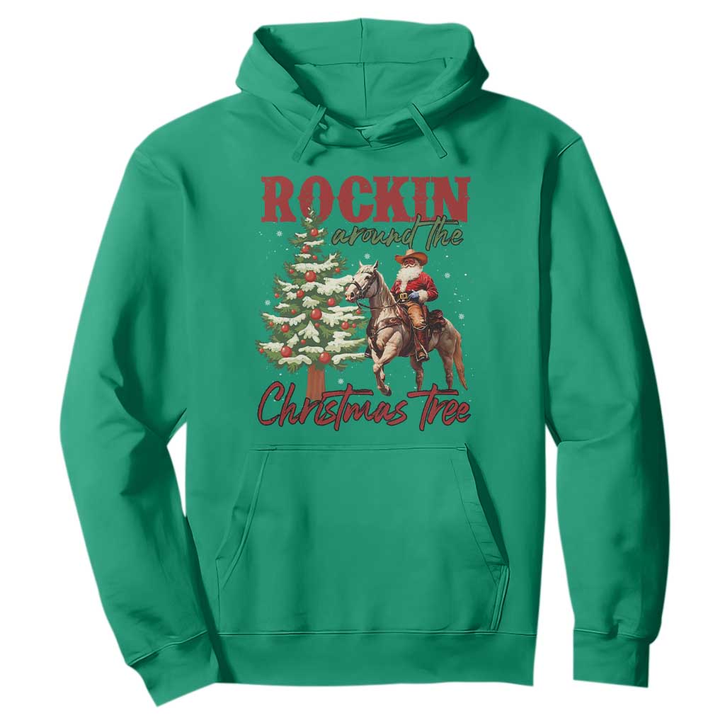 Western Christmas Hoodie Vintage 90s Cowboy Santa Claus Xmas Tree - African Pride