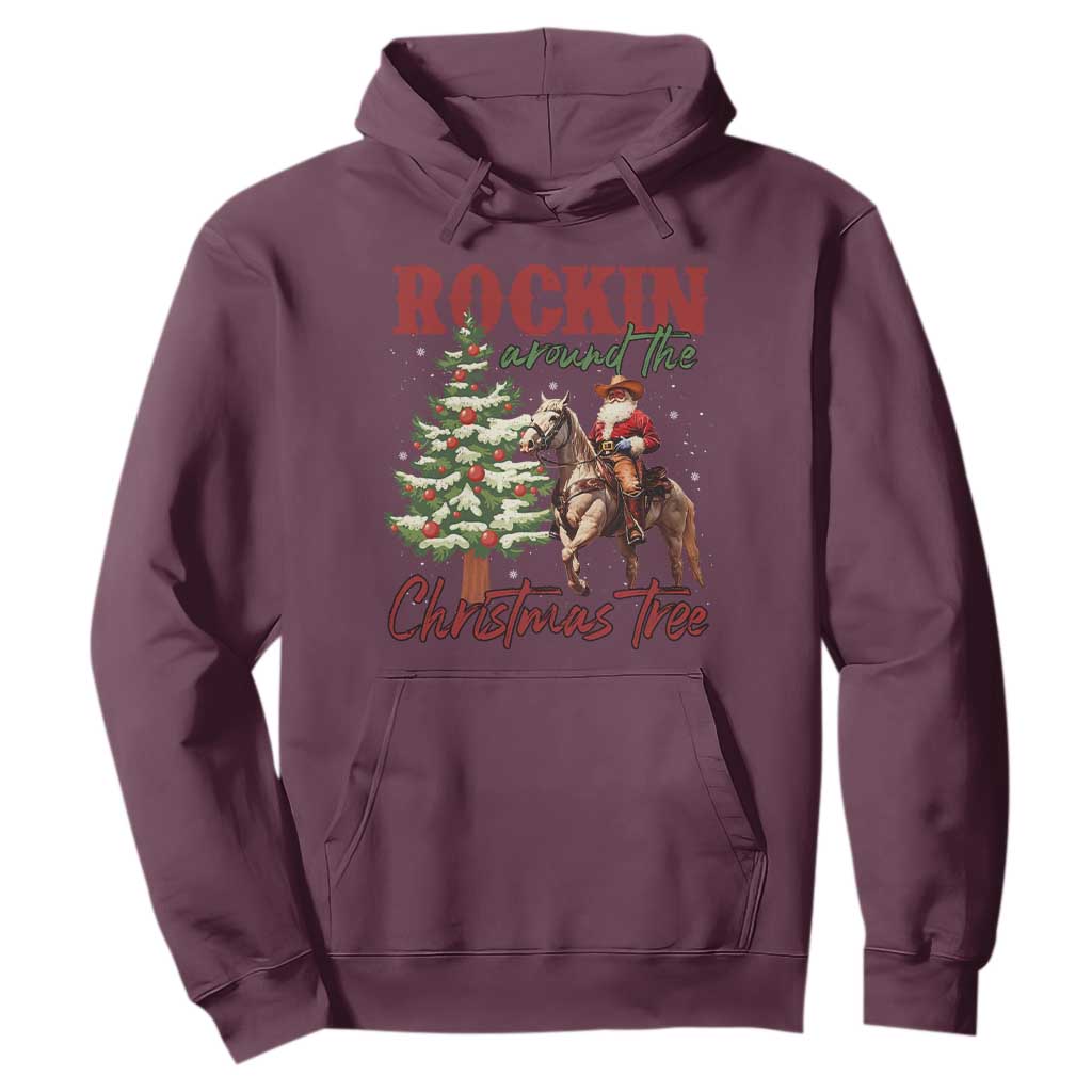 Western Christmas Hoodie Vintage 90s Cowboy Santa Claus Xmas Tree - African Pride