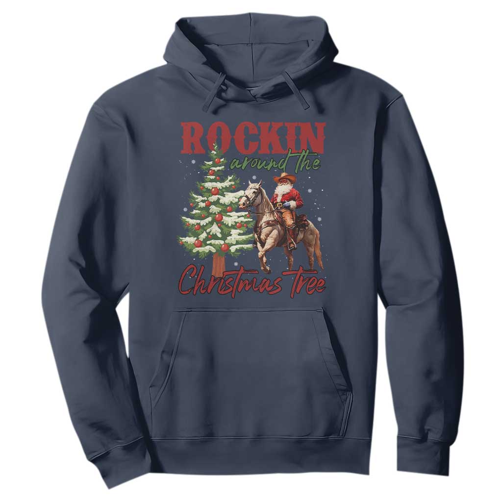 Western Christmas Hoodie Vintage 90s Cowboy Santa Claus Xmas Tree - African Pride