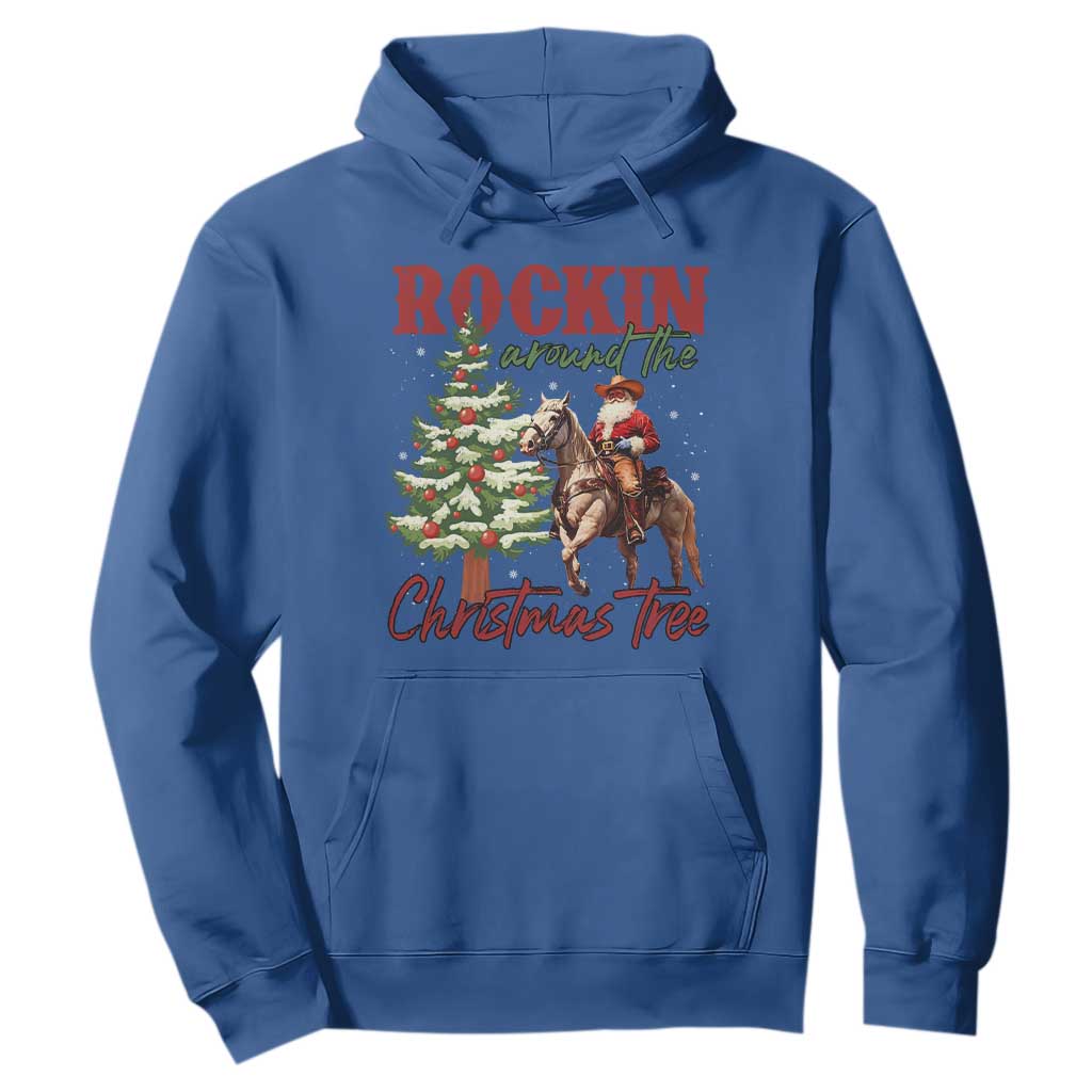 Western Christmas Hoodie Vintage 90s Cowboy Santa Claus Xmas Tree - African Pride