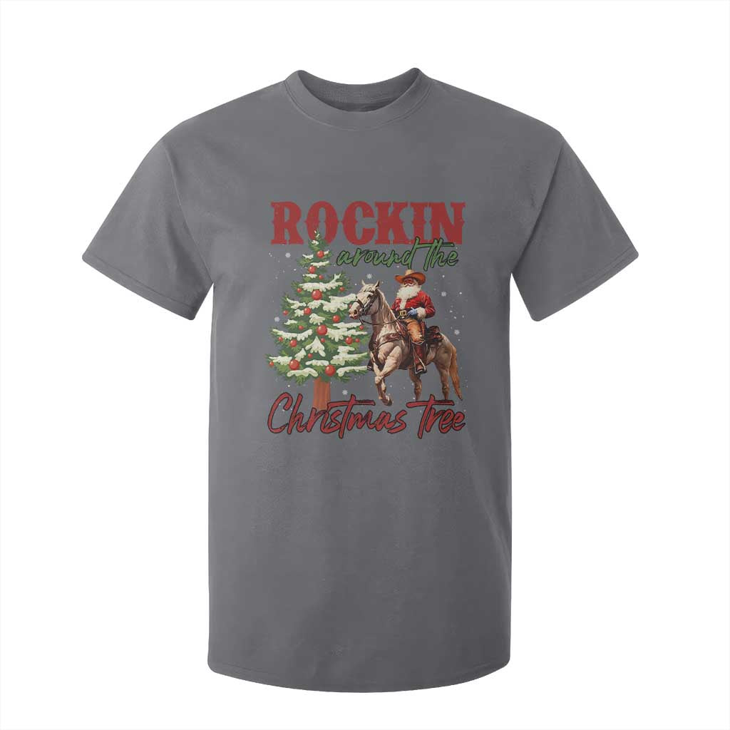 Western Christmas T Shirt For Kid Vintage 90s Cowboy Santa Claus Xmas Tree - African Pride