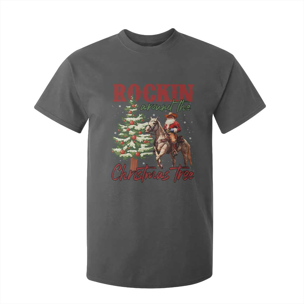 Western Christmas T Shirt For Kid Vintage 90s Cowboy Santa Claus Xmas Tree - African Pride