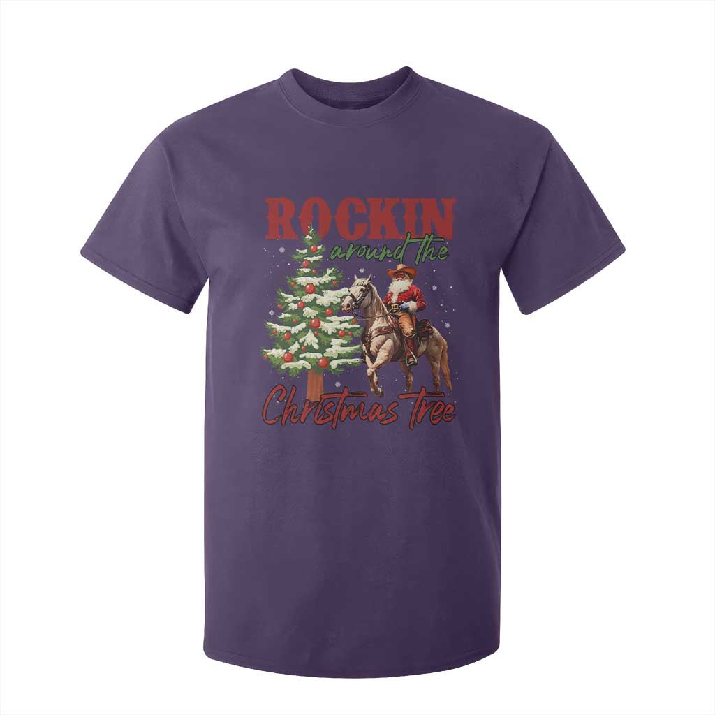 Western Christmas T Shirt For Kid Vintage 90s Cowboy Santa Claus Xmas Tree - African Pride