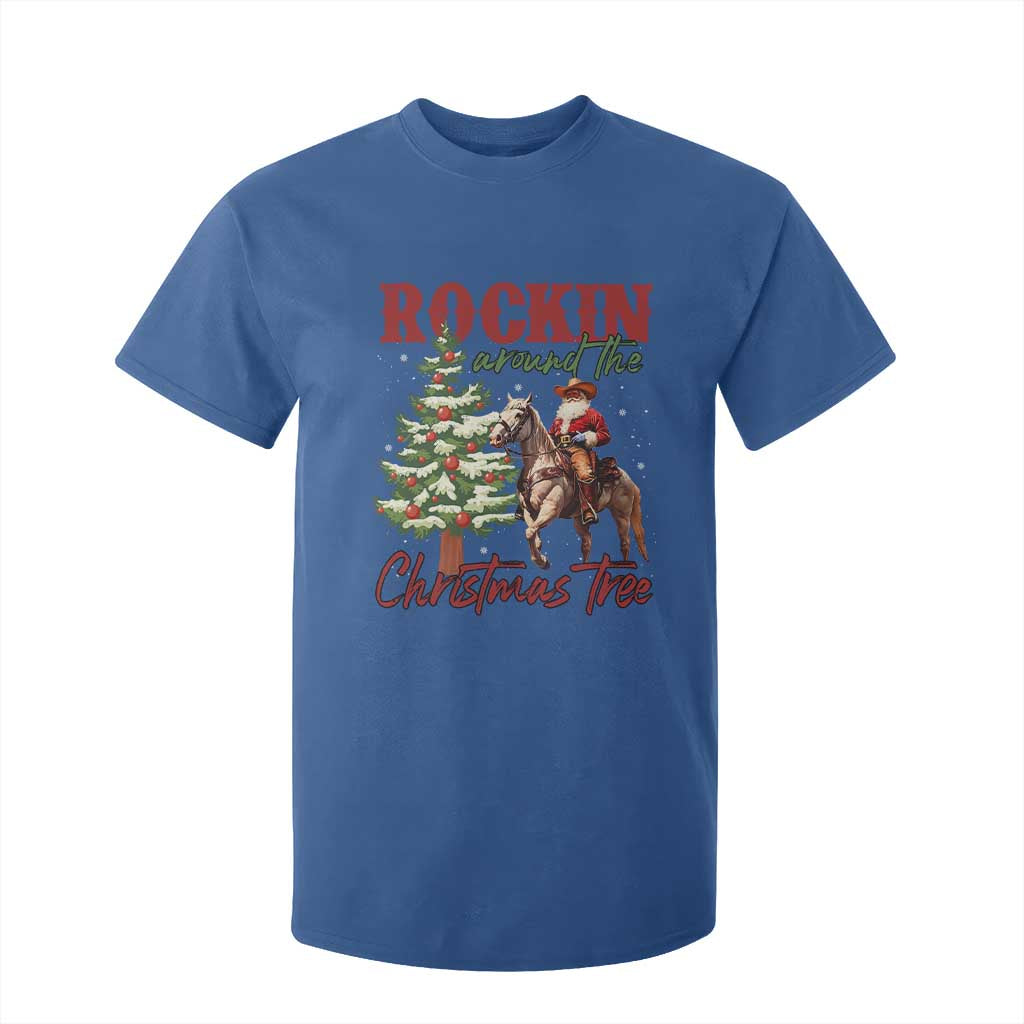 Western Christmas T Shirt For Kid Vintage 90s Cowboy Santa Claus Xmas Tree - African Pride