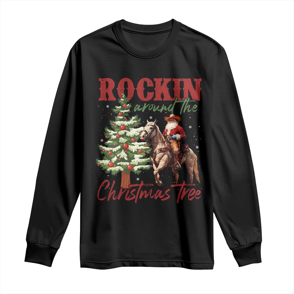 Western Christmas Long Sleeve Shirt Vintage 90s Cowboy Santa Claus Xmas Tree - African Pride
